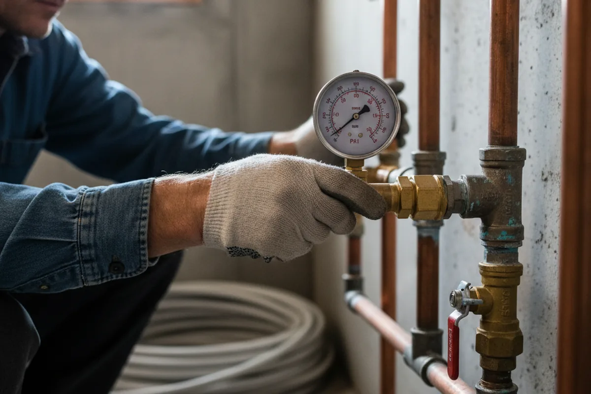 Pressure testing a repaired line during Water Line Repair in Emerald Isle